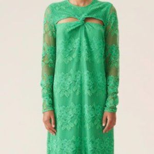 GANNI Floral & Geometric Lace Cutout Midi Dress